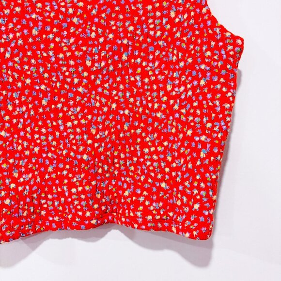 AMERICAN EAGLE – Orange Floral Smocked Crop Tank Top | Cotton Summer | Small * - Picture 5 of 7